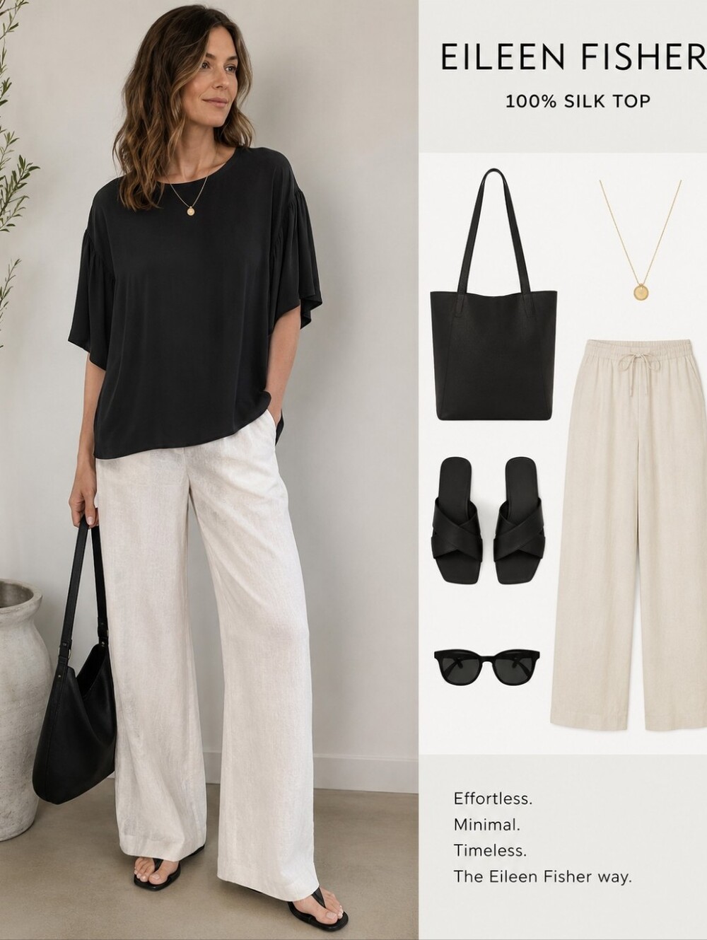 Eileen Fisher Silk Black Blouse S Flowy Minimalist Top